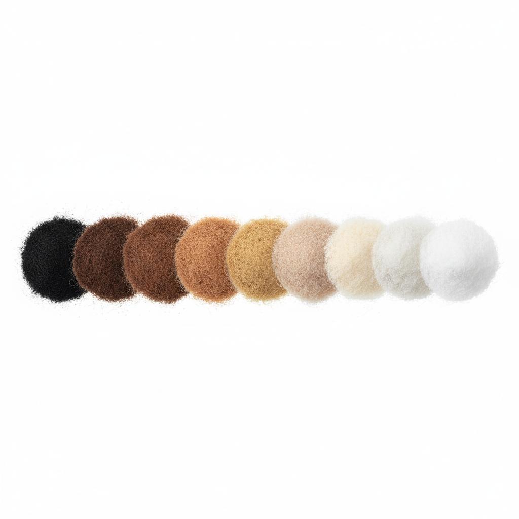 Visual comparison of 9 different hair fiber shades