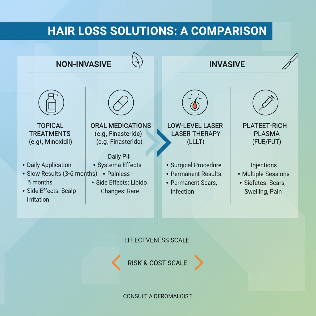 Visual comparison chart of hair loss solutions