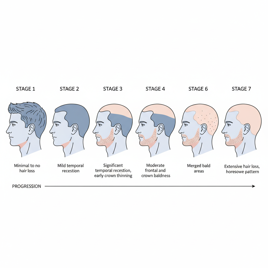 Norwood scale showing stages of male pattern baldness
